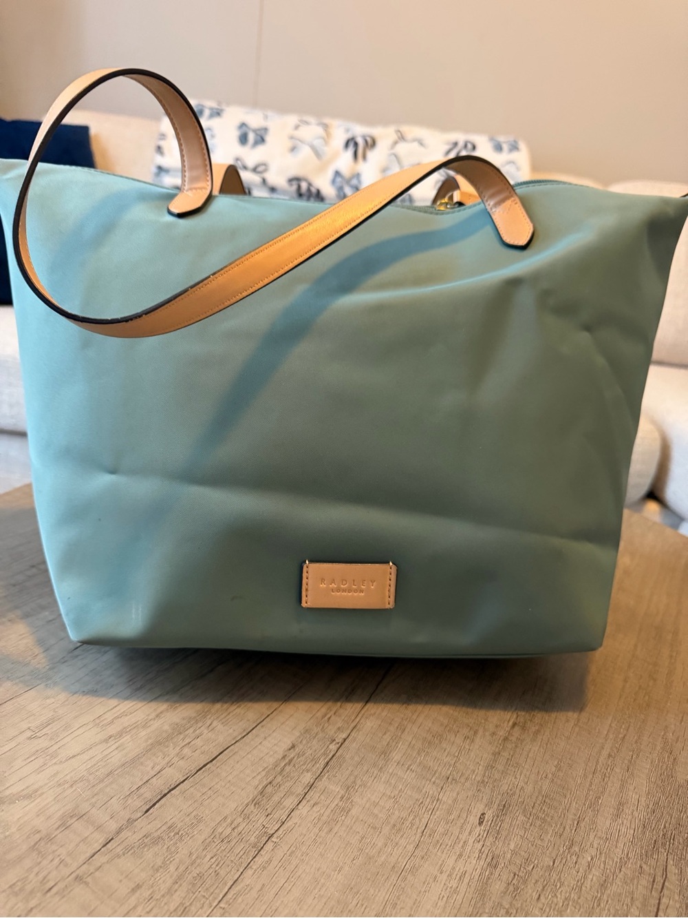 RADLEY LONDON Teal Tote with Tan Leather Handles